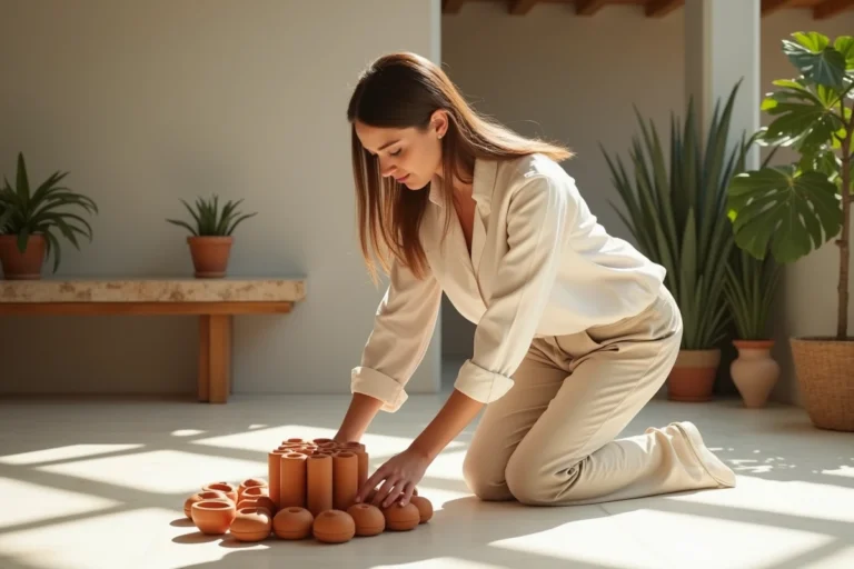 Femme élégante touchant des tomettes en intérieur lumineux