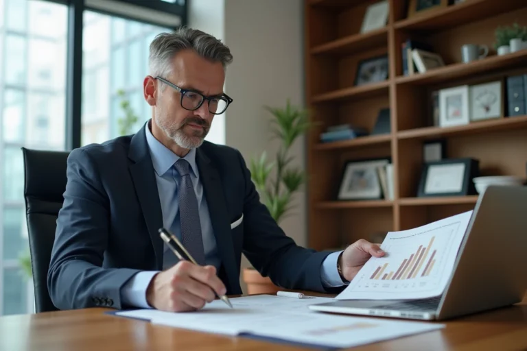 Homme d'affaires en costume dans un bureau moderne